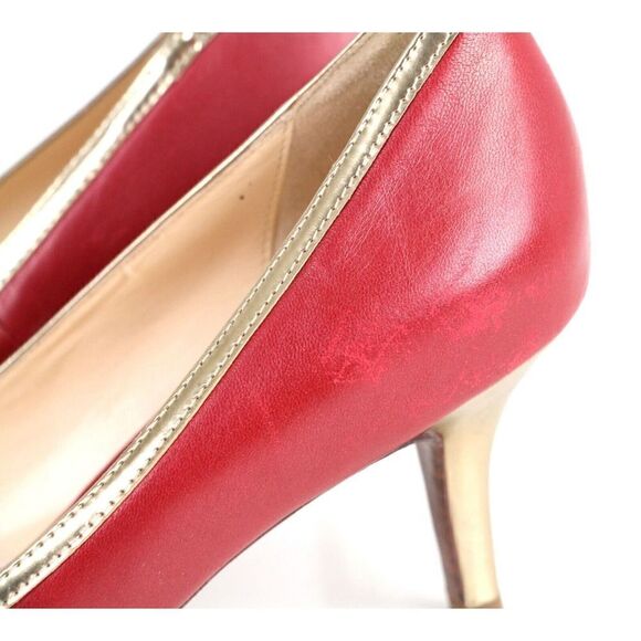 Cole Haan RED GENUINE LEATHER GOLD TRIM MID HEEL CLASSIC PUMP SHOES Sz 7.5 B - Picture 7 of 12